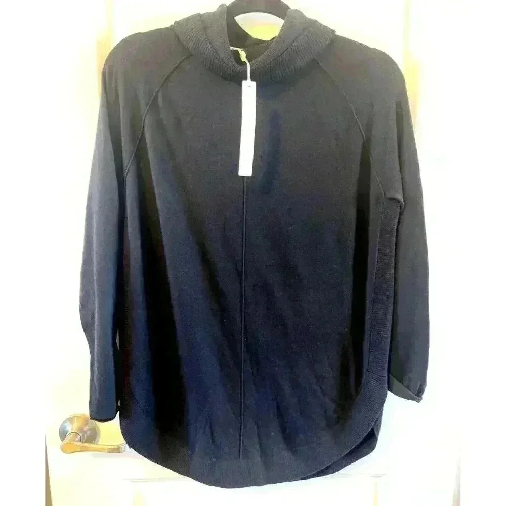 NWT Caslon Turtleneck Raglan Longline Sweater Womens Size XS Black Knit wool